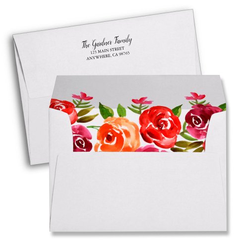 Watercolor Red Orange Burgundy Floral Envelope