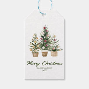 Watercolor Red Ornaments Tree Merry Christmas Gift Tags