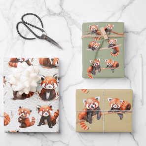 Watercolor Red Panda Bear Wrapping Paper Sheets