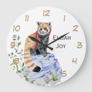 Watercolor Red Panda Kids Personalized Large Clock