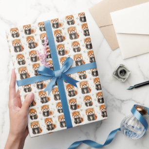Watercolor Red Pandas on Off White Wrapping Paper