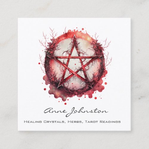 Watercolor Red Pentagram Square Business Card