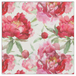 Watercolor Red Peony Flower Pattern Fabric