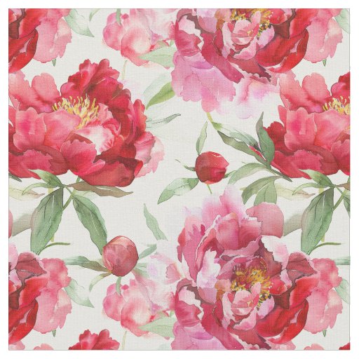 Watercolor Red Peony Flower Pattern Fabric