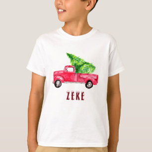 Watercolor Red Pickup truck Christmas Tree Cute T-Shirt