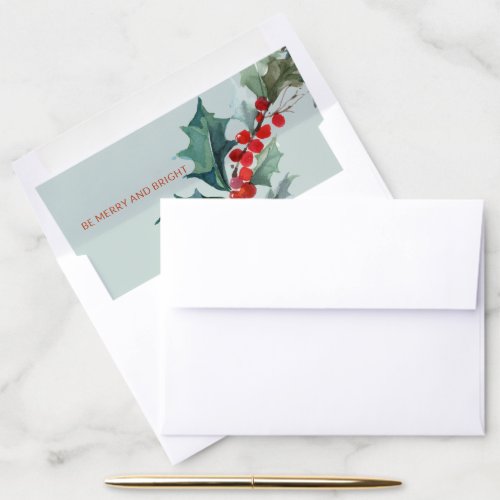 Watercolor Red Pine Green Holy Berries Blue Mint Envelope Liner