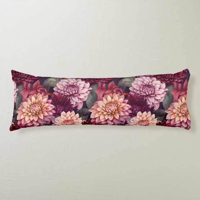 Watercolor Red Pink Dahlia Pattern Design Body Pillow (Front)