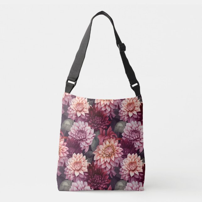 Watercolor Red Pink Dahlia Pattern Design Crossbody Bag (Front)