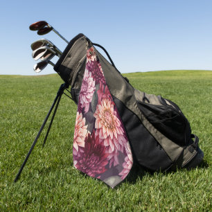 Watercolor Red Pink Dahlia Pattern Design Golf Towel