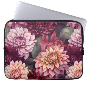 Watercolor Red Pink Dahlia Pattern Design Laptop Sleeve