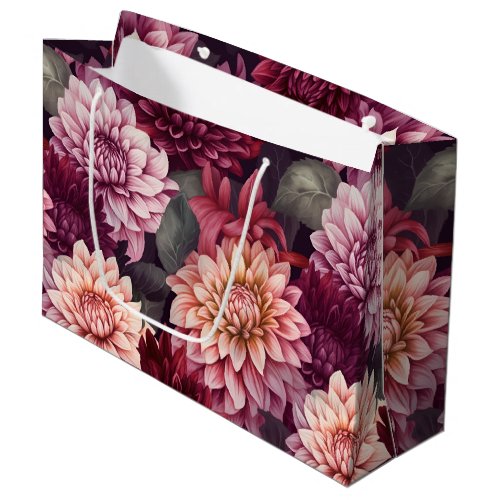 Watercolor Red Pink Dahlia Pattern Design Large Gift Bag