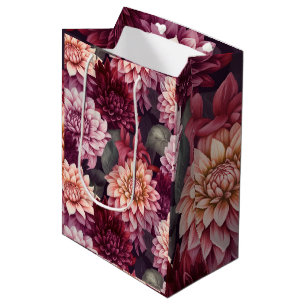 Watercolor Red Pink Dahlia Pattern Design Medium Gift Bag