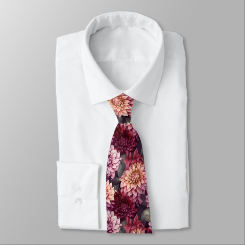 Watercolor Red Pink Dahlia Pattern Design Neck Tie