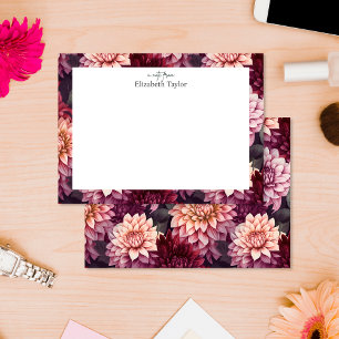 Watercolor Red Pink Dahlia Pattern Design Note Card