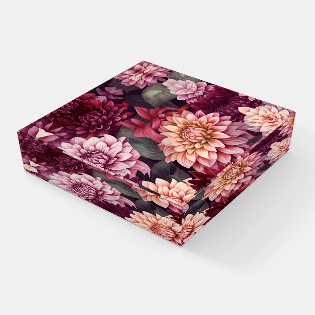 Watercolor Red Pink Dahlia Pattern Design Paperweight (Angled)