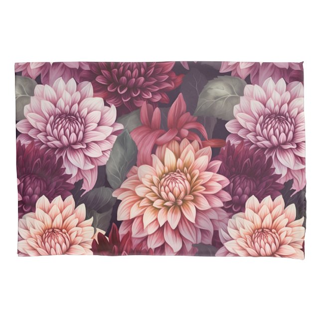 Watercolor Red Pink Dahlia Pattern Design Pillow Case (Front)