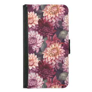 Watercolor Red Pink Dahlia Pattern Design Samsung Galaxy S5 Wallet Case