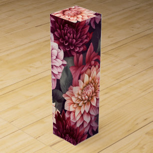 Watercolor Red Pink Dahlia Pattern Design Wine Box