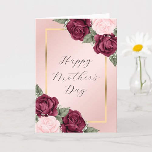 Watercolor Red Pink Floral Photo Mothers Day Card
