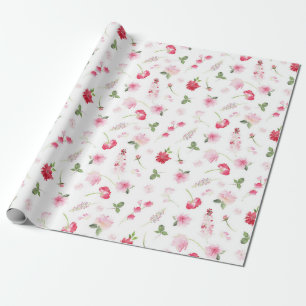 Watercolor Red Pink Floral  Wrapping Paper