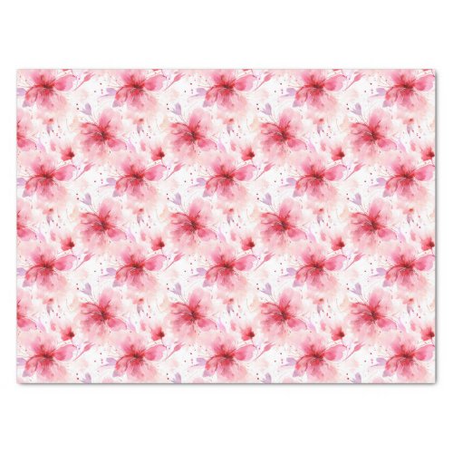 Watercolor Red Pink Flowers Spring Floral Pattern  Tissue Paper