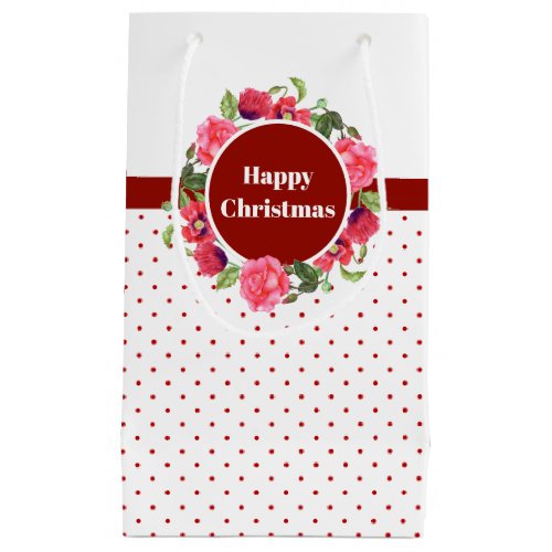 Watercolor Red  Pink Flowers Wreath Polka Dots Small Gift Bag