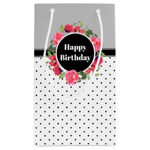 Watercolor Red  Pink Flowers Wreath Polka Dots Small Gift Bag