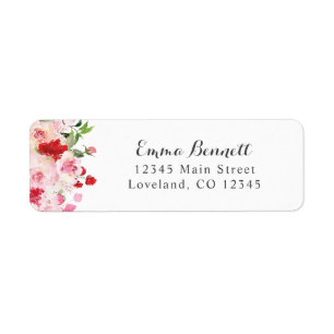 Watercolor Red Pink Roses Return Address Labels