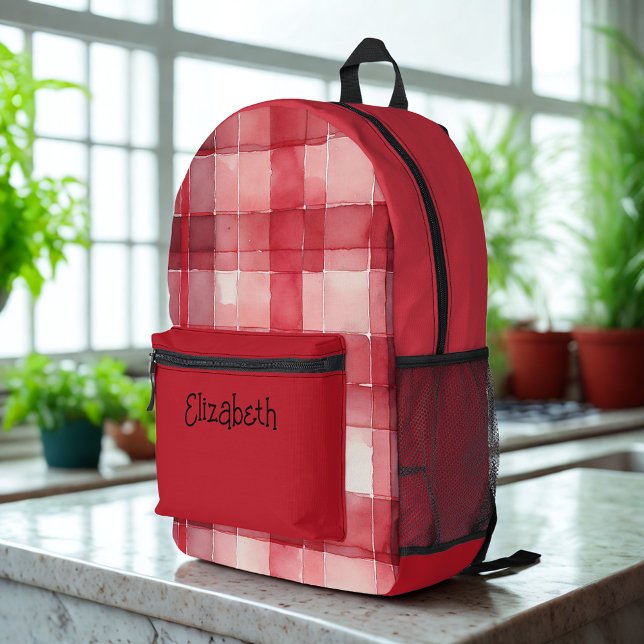 Watercolor Red Plaid Printed Backpack (Creator Uploaded)
