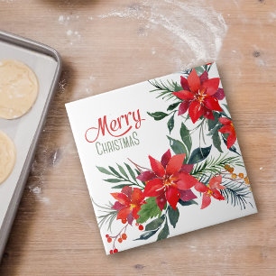 Watercolor Red Poinsettia Bouquet Christmas  Ceramic Tile