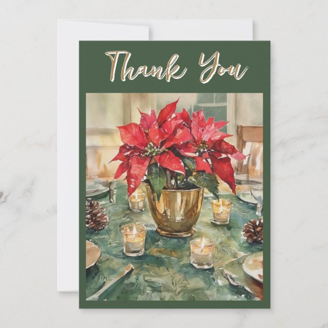 Watercolor Red Poinsettia Christmas Gift  Thank You Card (Front)