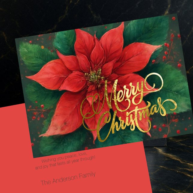 Watercolor Red Poinsettia Christmas Holiday Card (Creator Uploaded)