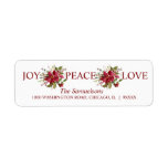 Watercolor Red Poinsettia Christmas JOY PEACE LOVE Label<br><div class="desc">Lovely festive stickers / seals return address hand painted watercolor poinsettia bouquet flowers and holly in green and deep red berry colors. Easy to edit text. JOY PEACE LOVE - HAPPY HOLIDAYS or MERRY CHRISTMAS. Makes great seals to envelope to send to family and friends during the holiday season -...</div>