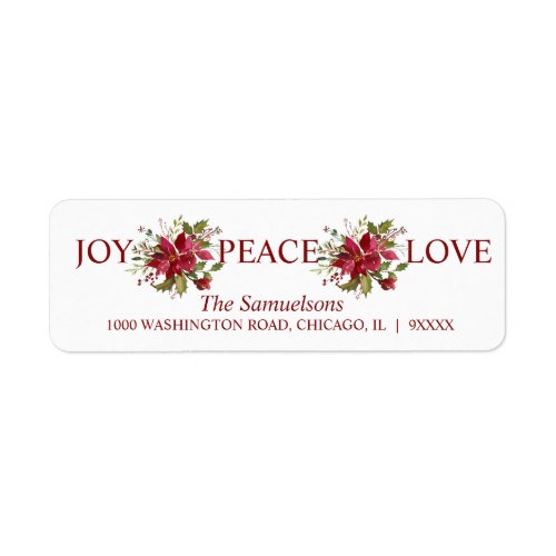 Watercolor Red Poinsettia Christmas JOY PEACE LOVE Label