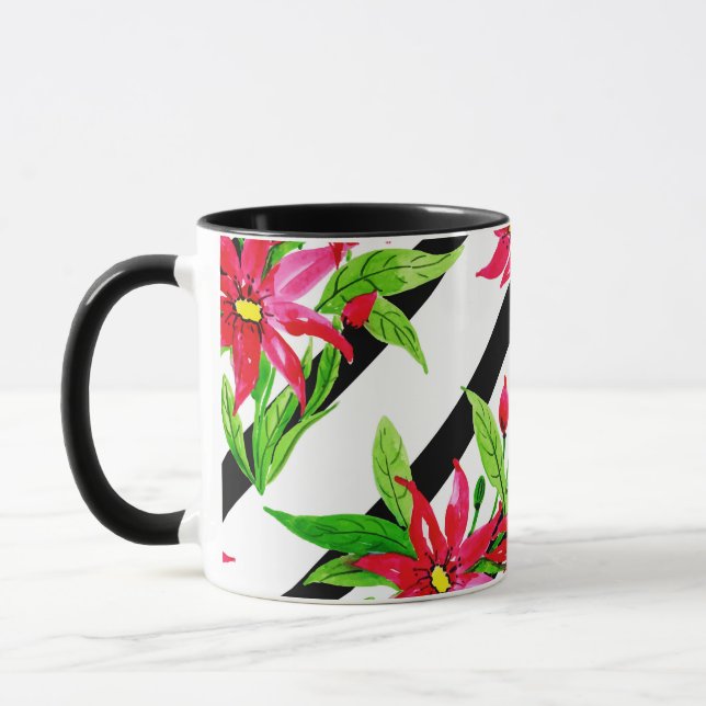 Watercolor Red Poinsettia Christmas Modern Pattern Mug (Left)