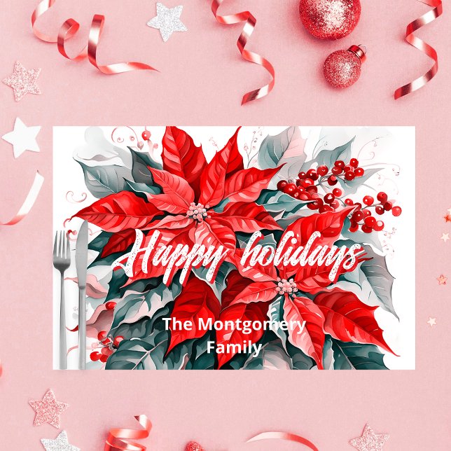 Watercolor Red Poinsettia Christmas Placemat (Creator Uploaded)