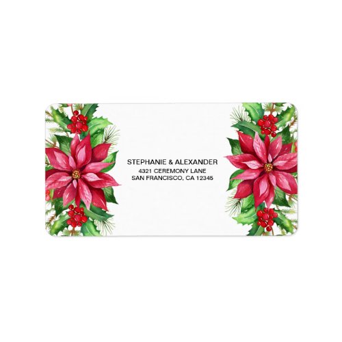 Watercolor Red Poinsettia Floral Christmas Label