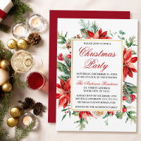 Watercolor Red Poinsettia Floral Christmas Party