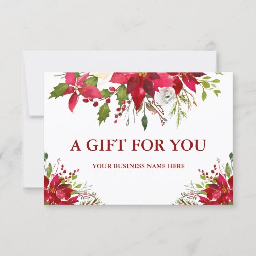 Watercolor Red Poinsettia Floral Gift Certificate Card