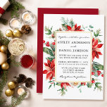 Watercolor Red Poinsettia Floral Greenery Wedding Invitation<br><div class="desc">Elegant Watercolor Poinsettia Floral Greenery Wedding Invitation includes red poinsettias,  eucalyptus leaves,  pine cones,  pine needles,  cotton,  holly berries and other beautiful winter botanical greenery. Gold Frame. Red Back.</div>