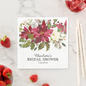 Watercolor Red Poinsettia Holly Bridal Shower Napkins (Insitu)