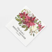 Watercolor Red Poinsettia Holly Bridal Shower Napkins (Corner)