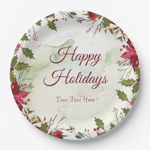 Watercolor Red Poinsettia Paper Plates