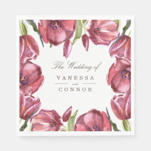 Watercolor red Poppies and your names wedding Napkins