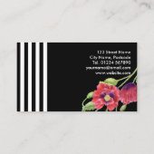 Watercolor Red Poppies Black White Stripes Business Card (Back)