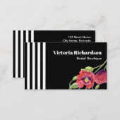 Watercolor Red Poppies Black White Stripes Business Card (Front/Back)