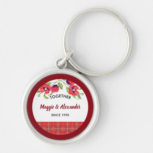 Watercolor Red Poppies Botanical Floral Art Keychain