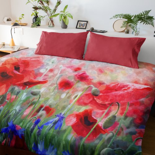 Watercolor Red Poppies  Fleece Blanket