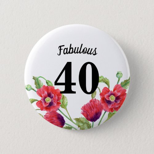 Watercolor Red Poppies Floral Art Button