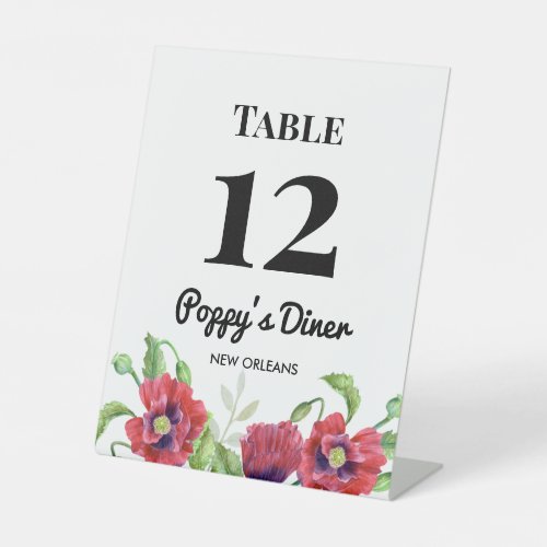 Watercolor Red Poppies Floral Art Cafe Table Tent  Pedestal Sign